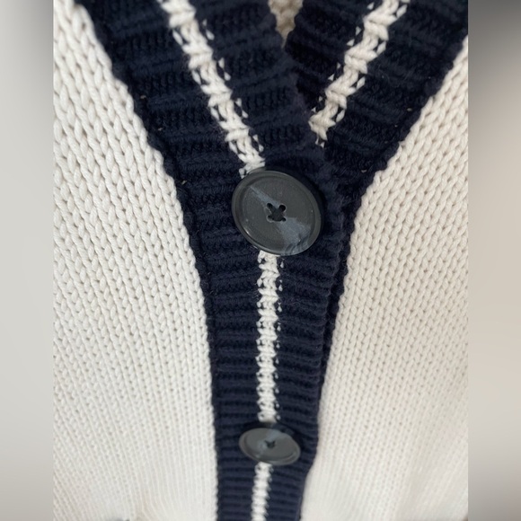 NWT LOFT Tipped Relaxed V-Neck Pocket Mid-Length Knit Cardigan Size Medium. 4 - Picture 6 of 10